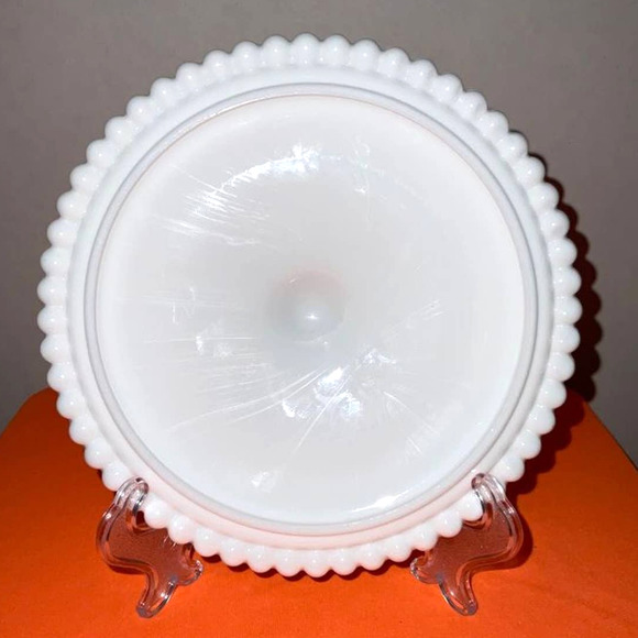 Vintage Westmoreland Beaded Edge White Milk Glass Compote Candy Bowl Lid - Picture 2 of 3